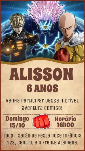 Convite de Aniversário One Punch-Man para Editar Online