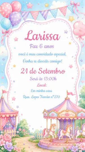 Convite de Aniversário Carrossel Aquarela para Editar