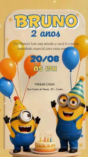 Vídeo Convite de Aniversário Minions Editável para Festa Infantil