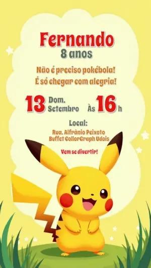 Convite de Aniversário Pokémon Pikachu para Editar Online