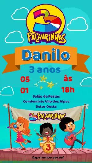 Convite de Aniversário 3 Palavrinhas Colorido para Editar