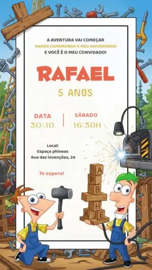 Convite Aniversário Phineas e Ferb para Editar Online