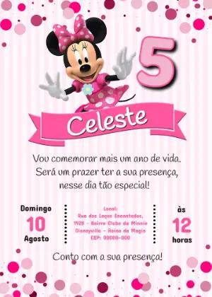 Convite de Aniversário Minnie Rosa Editável Online