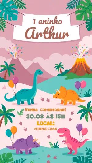 Convite de Aniversário Dinossauro Baby para Editar