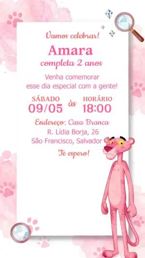 Convite de Aniversário Pantera Cor-de-Rosa Editável para Menina