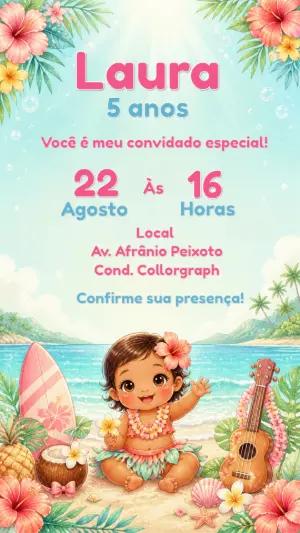 Convite de Aniversário Festa Havaiana Editável