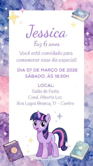 Convite de Aniversário My Little Pony Twilight Sparkle Editável