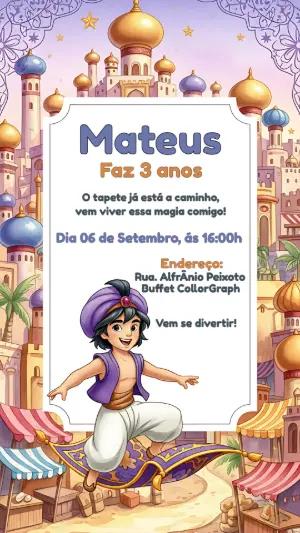 Convite de Aniversário Aladdin para Editar Online