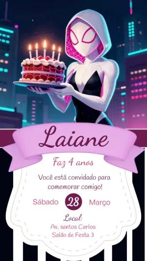 Convite de Aniversário Spider-Gwen Moderno para Editar