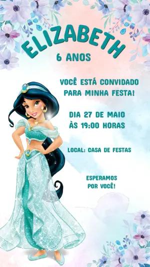 Convite Digital Aniversário Jasmine com Flores Editável