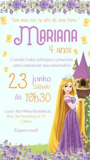 Convite de Aniversário Rapunzel Editável para Imprimir