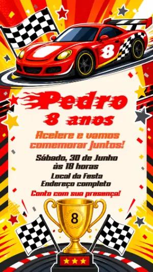 Convite de Aniversário Carro de Corrida Vermelho para Editar
