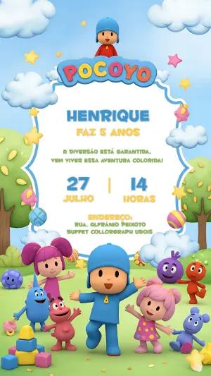 Convite de Aniversário Pocoyo e Turma para Editar Online