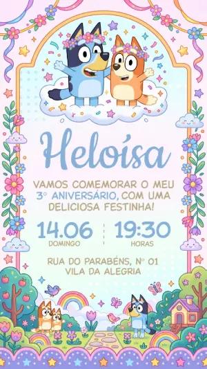 Convite de Aniversário Bluey Fofo e Colorido Modelo Editável