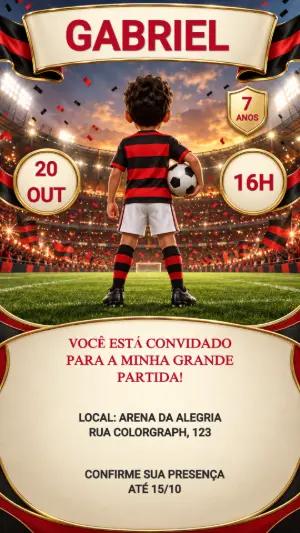 Convite Aniversário Futebol Rubro-Negro no Estádio Editável