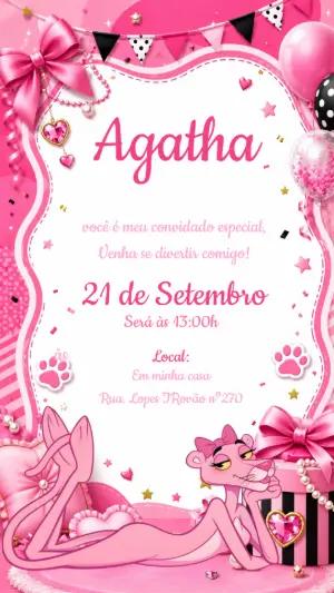 Convite de Aniversário Pantera Cor de Rosa Editável