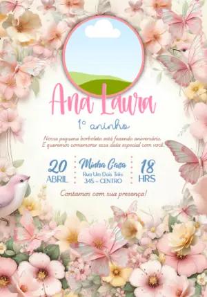 Convite de Aniversário Jardim das Borboletas Rosa para Editar