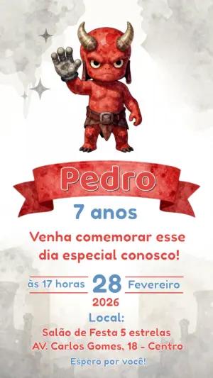 Convite de Aniversário Monstrinho Vermelho Editável