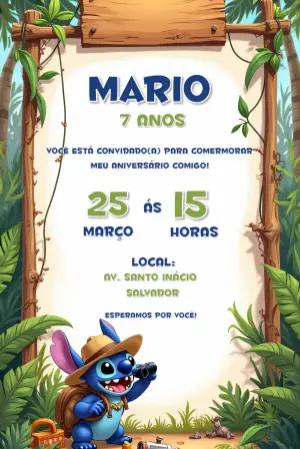 Convite Aniversário Stitch Safari para Editar Online