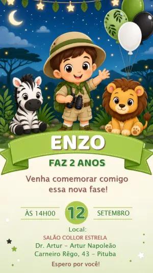 Convite de Aniversário Safári Infantil para Editar