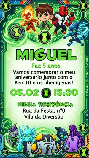 Convite de Aniversário Ben 10 Infantil Editável para Enviar