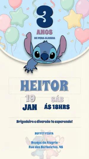 Convite Digital Aniversário Infantil Tema Stitch Editável