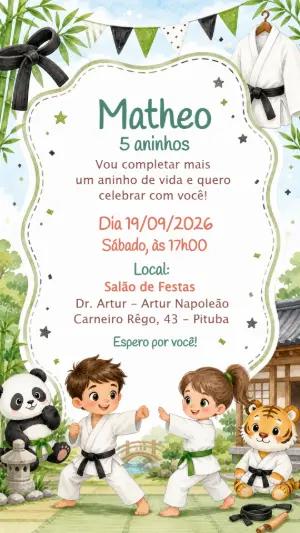 Convite de Aniversário Karatê Infantil para Editar