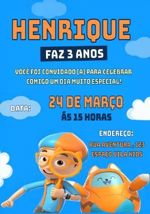 Convite de Aniversário Blippi para Editar e Imprimir Online