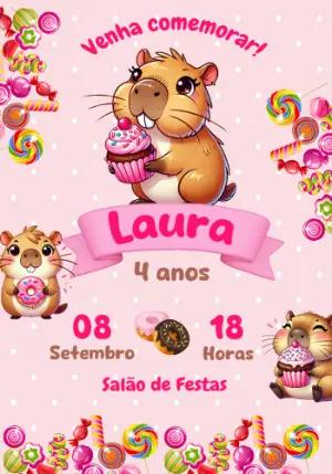 Convite de Aniversário Capivara Doce para Editar Online