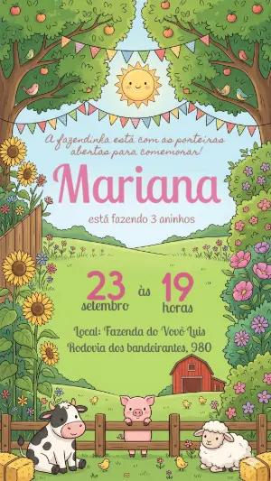Convite de Aniversário Fazendinha Rosa Menina Editável