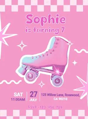 Retro Roller Skate Birthday Invitation | Editable Pink Template