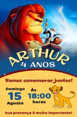 Convite de Aniversário Rei Leão com Personagens para Editar Online