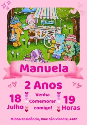 Convite de Aniversário Animais Fofos Estilo Desenho para Editar