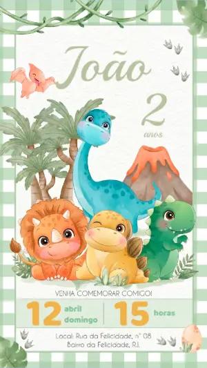 Convite de Aniversário Dinossauro Baby Aquarela para Editar
