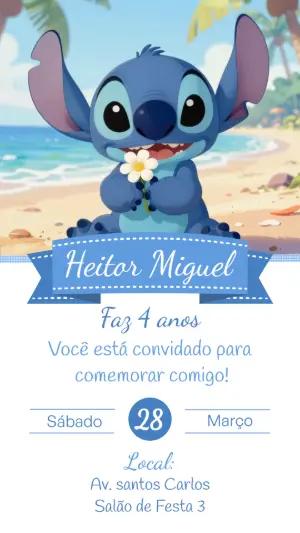 Convite de Aniversário Stitch Tropical para Editar Online