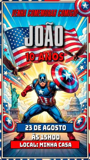 Convite de Aniversário Capitão América para Editar