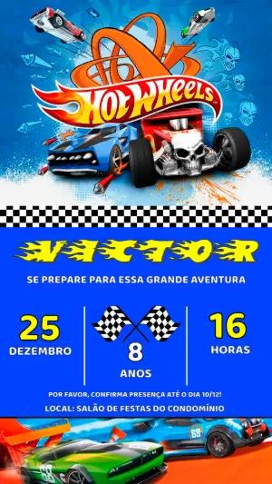 Convite Aniversário Hot Wheels com Carros para Editar Online