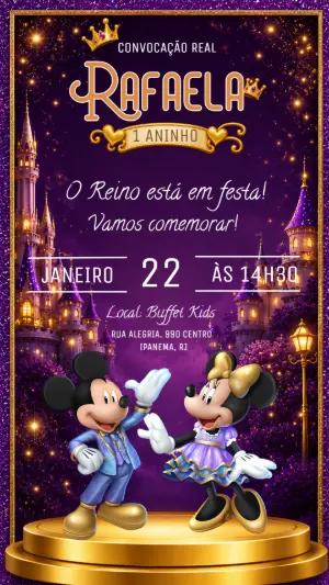 Convite de Aniversário Mickey e Minnie Realeza Editável