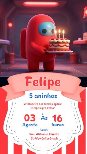 Convite de Aniversário Among Us 3D para Editar e Enviar