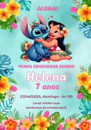 Convite de Aniversário Lilo e Stitch para Editar Online