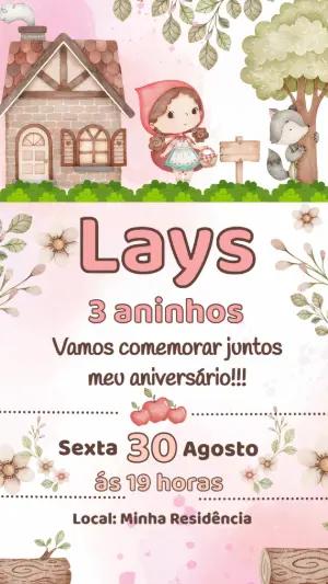 Convite de Aniversário Chapeuzinho Vermelho Aquarela Editável