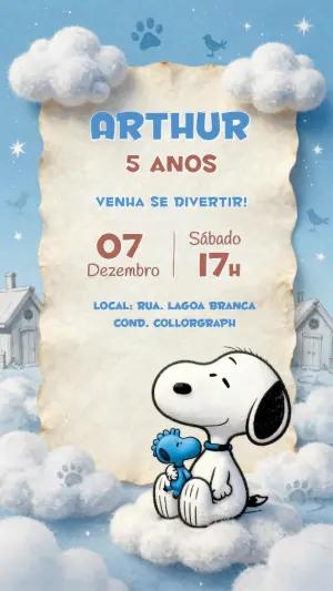Convite de Aniversário Snoopy nas Nuvens para Editar
