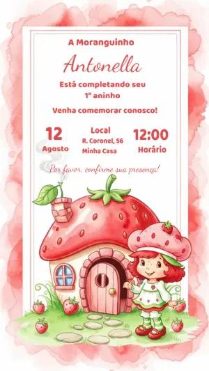 Convite de Aniversário Moranguinho para Editar Online