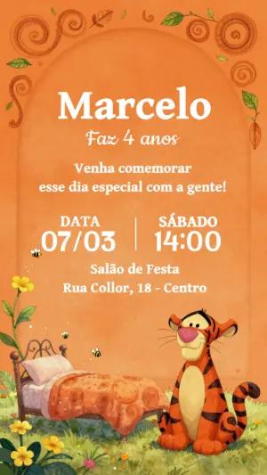 Convite de Aniversário Tigrão Aquarela Editável