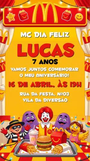 Convite de Aniversário Infantil McDonalds Editável