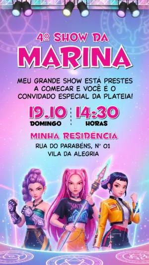 Convite de Aniversário K-pop Guerreiras Modelo Editável