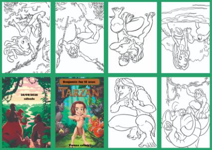 Livrinho de Colorir Tarzan para Aniversário - Arte Digital Editável