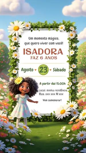 Convite Aniversário Jardim Encantado com Menina para Editar