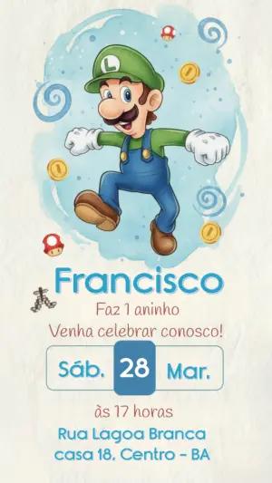 Convite de Aniversário Luigi em Aquarela para Editar Online