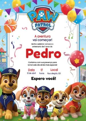 Convite de Aniversário Patrulha Canina Editável